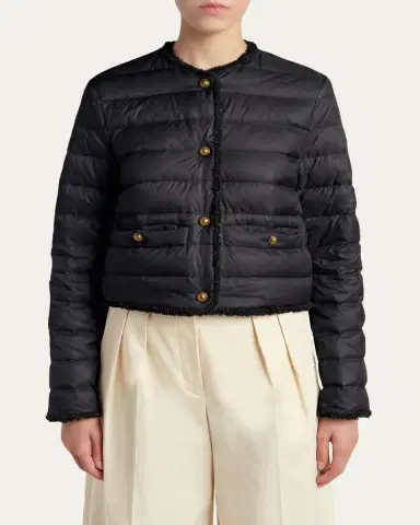 Moncler Fleurs Bouclé-Trim Short Down Jacket | Thumbnail 4