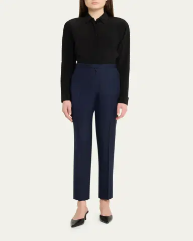 Kiton Wool-Silk Tapered-Leg Ankle Trousers | Thumbnail 2
