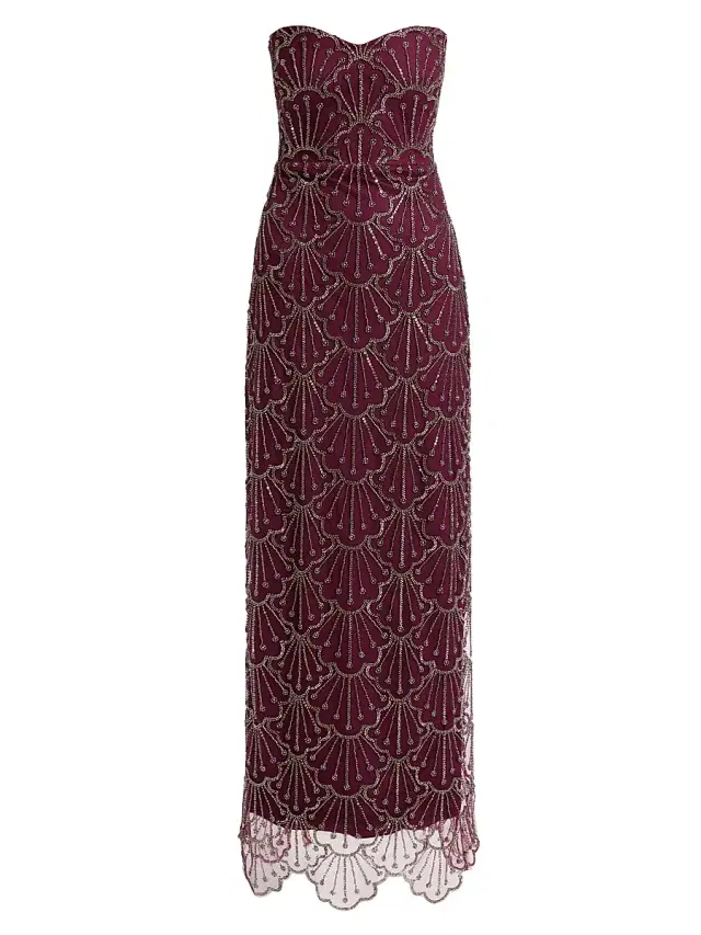 Theia Women's Tessa Strapless Beaded Column Gown - Oxblood