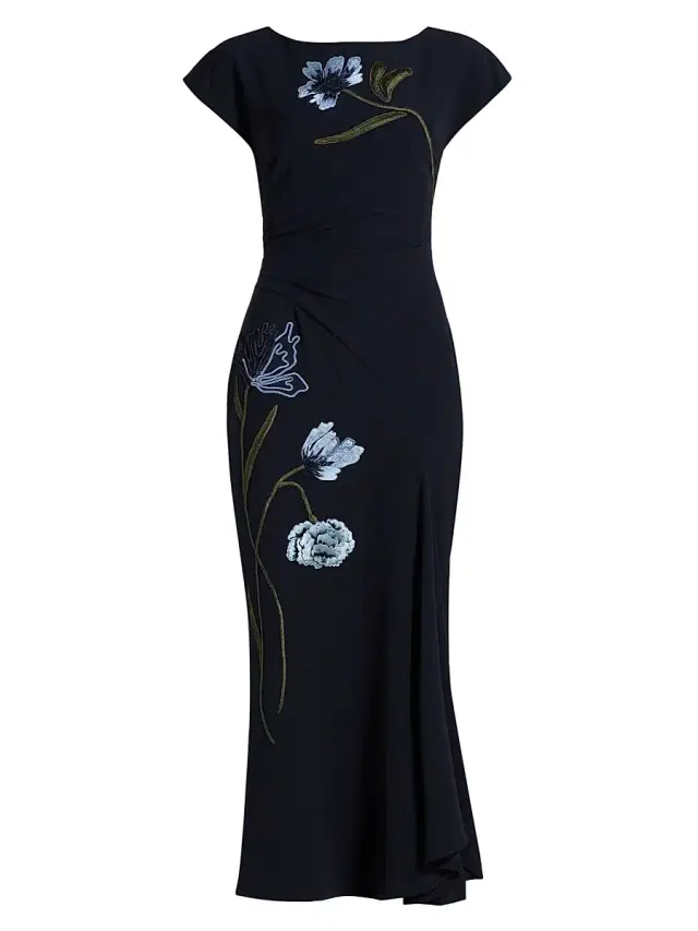 Lela Rose Women's Cascade Floral Corded Crêpe Cocktail Dress - Navy Blue