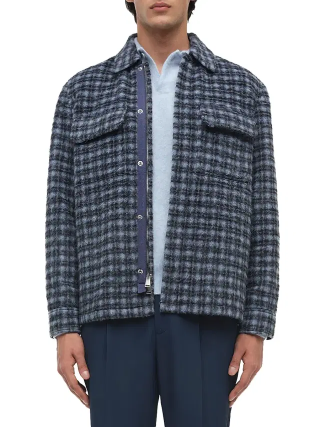 SIMKHAI Men's Caleb Plaid Fleece Zip-Front Shirt Jacket - Midnight Plaid