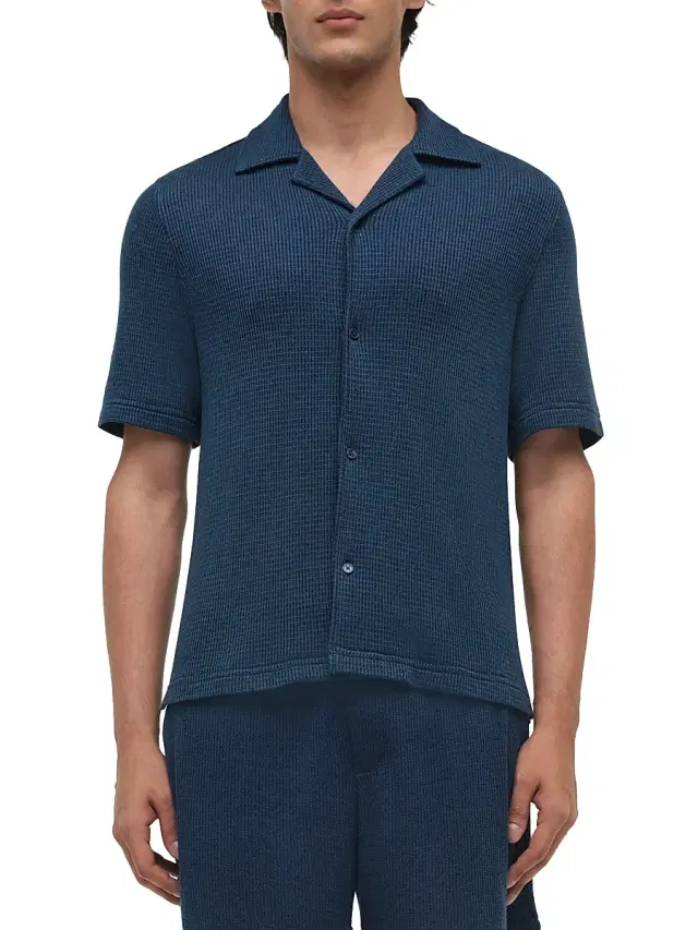 Men's Troy Waffle-Knit Button-Front Shirt - Midnight