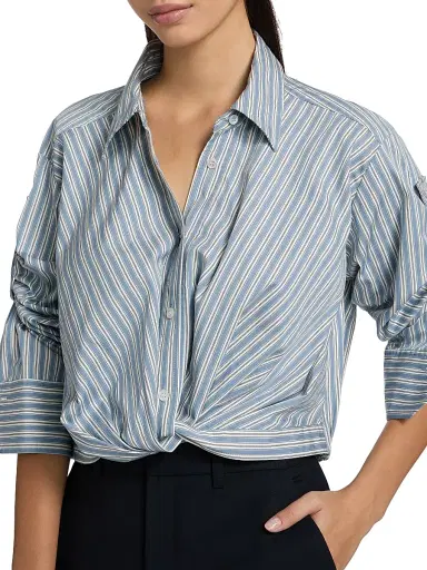 A.L.C. Women's Leo Gathered Striped Cotton Shirt | Thumbnail 6 A.L.C. Women's Leo Gathered Striped Cotton Shirt | Thumbnail 6
