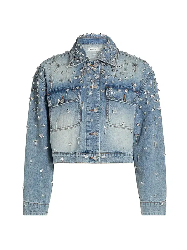 Women's Everli Sequined Stretch-Denim Crop Jacket - Hollywood