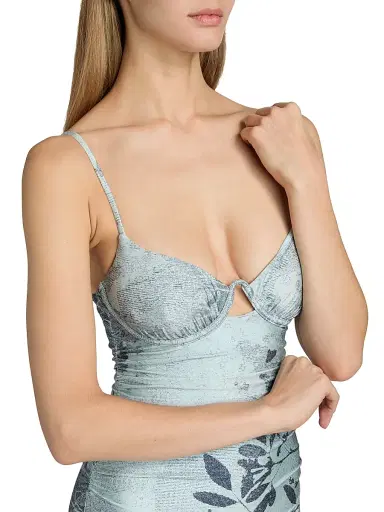 Simkhai Women's Laine Floral Ruched One-Piece Swimsuit - Sky Floral - Size Small | Thumbnail 5 Simkhai Women's Laine Floral Ruched One-Piece Swimsuit - Sky Floral - Size Small | Thumbnail 5