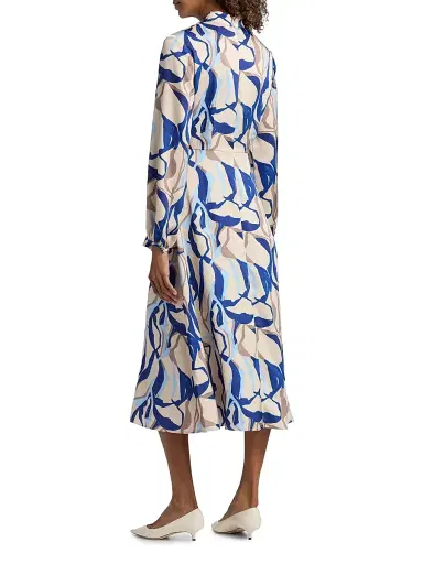 Misook Women's Patterned Crepe De Chine Midi-Dress - Biscotti Blue White Black - Size XXL | Thumbnail 5 Misook Women's Patterned Crepe De Chine Midi-Dress - Biscotti Blue White Black - Size XXL | Thumbnail 5