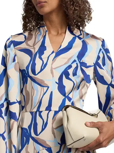 Misook Women's Patterned Crepe De Chine Midi-Dress - Biscotti Blue White Black - Size XXL | Thumbnail 6 Misook Women's Patterned Crepe De Chine Midi-Dress - Biscotti Blue White Black - Size XXL | Thumbnail 6