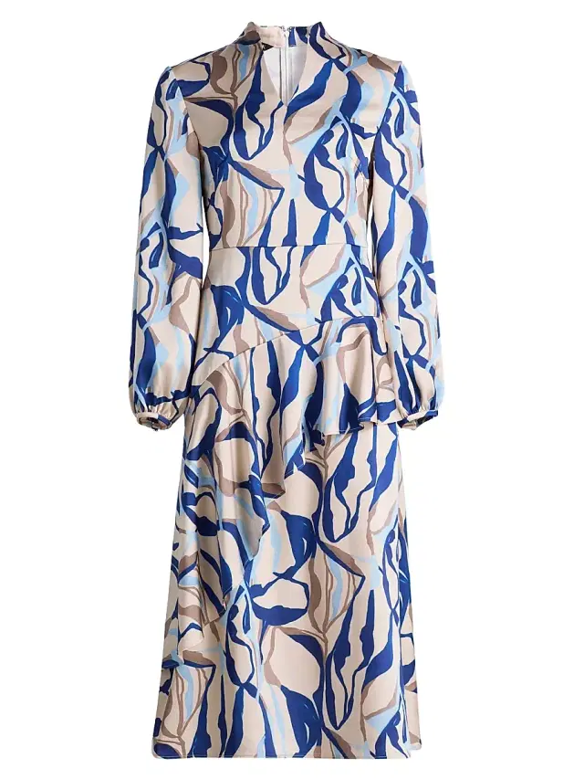 Misook Women's Patterned Crepe De Chine Midi-Dress - Biscotti Blue White Black