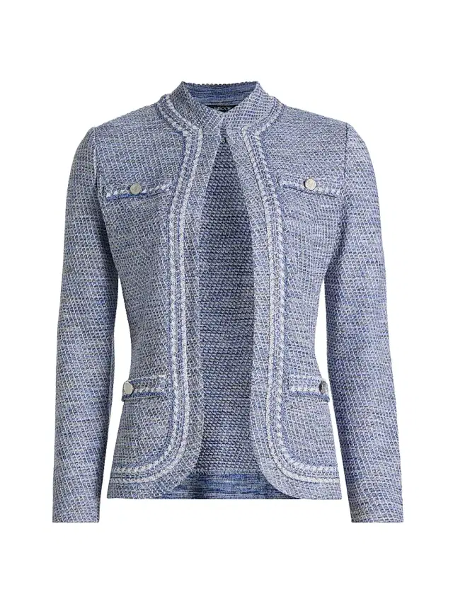 Misook Women's Mélange Tweed Knit Jacket - Aegean Biscotti White Black