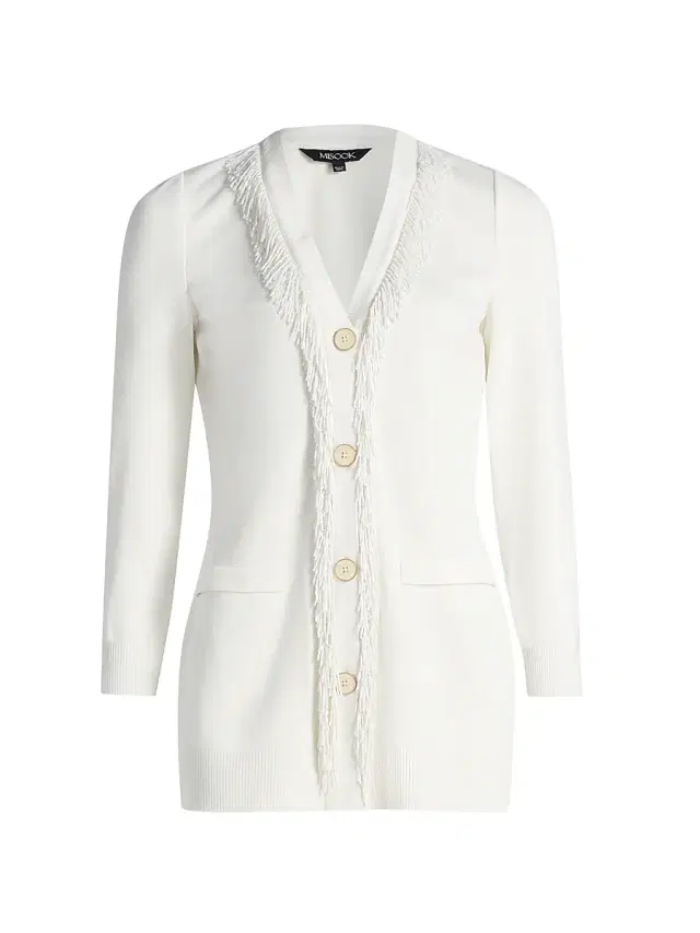 Misook Women's Beaded-Trim Knit Cardigan - White