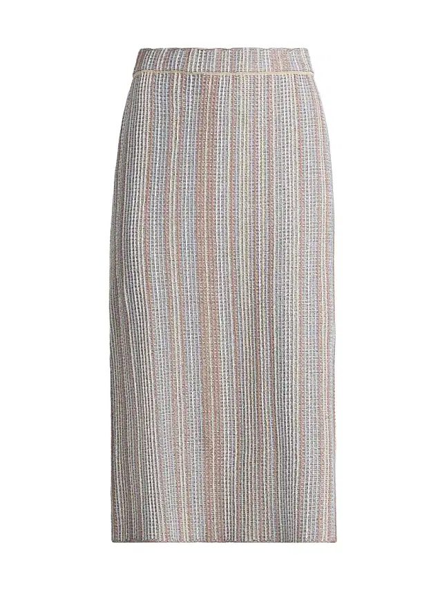 Women's Striped Knit Pencil Midi-Skirt - Biscotti Blue White Black