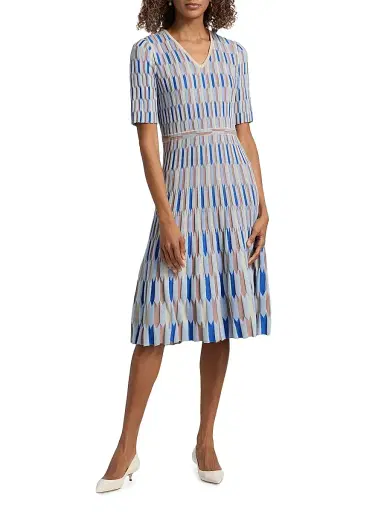 Misook Women's Geometric Knit A-Line Midi-Dress - Biscotti Blue White Black - Size XXL | Thumbnail 3 Misook Women's Geometric Knit A-Line Midi-Dress - Biscotti Blue White Black - Size XXL | Thumbnail 3