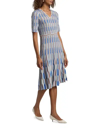 Misook Women's Geometric Knit A-Line Midi-Dress - Biscotti Blue White Black - Size XXL | Thumbnail 4 Misook Women's Geometric Knit A-Line Midi-Dress - Biscotti Blue White Black - Size XXL | Thumbnail 4