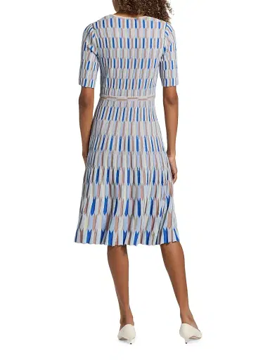 Misook Women's Geometric Knit A-Line Midi-Dress - Biscotti Blue White Black - Size XXL | Thumbnail 5 Misook Women's Geometric Knit A-Line Midi-Dress - Biscotti Blue White Black - Size XXL | Thumbnail 5