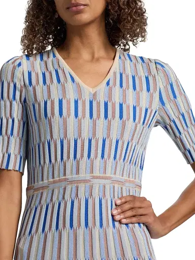 Misook Women's Geometric Knit A-Line Midi-Dress - Biscotti Blue White Black - Size XXL | Thumbnail 6 Misook Women's Geometric Knit A-Line Midi-Dress - Biscotti Blue White Black - Size XXL | Thumbnail 6