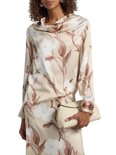 Misook Women's Floral Silk Draped Blouse | Thumbnail 3 Misook Women's Floral Silk Draped Blouse | Thumbnail 3