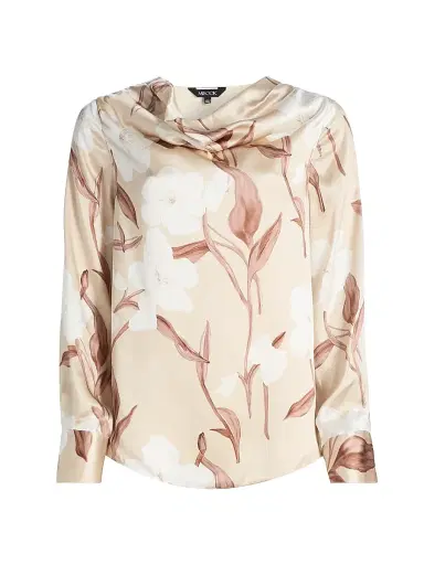 Misook Women's Floral Silk Draped Blouse | Thumbnail 1 Misook Women's Floral Silk Draped Blouse | Thumbnail 1
