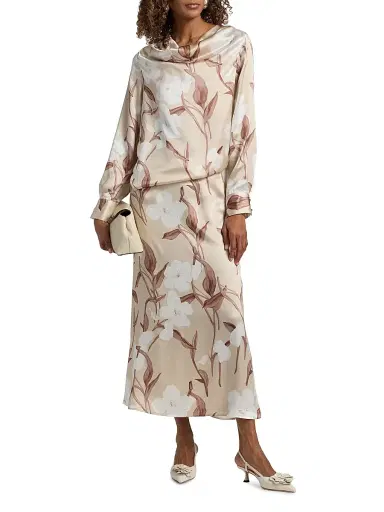 Misook Women's Floral Silk Midi-Skirt - Biscotti Charmeuse White - Size XXL | Thumbnail 2 Misook Women's Floral Silk Midi-Skirt - Biscotti Charmeuse White - Size XXL | Thumbnail 2