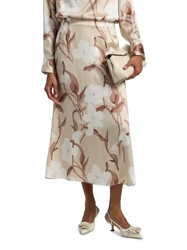 Misook Women's Floral Silk Midi-Skirt - Biscotti Charmeuse White - Size XXL | Thumbnail 3 Misook Women's Floral Silk Midi-Skirt - Biscotti Charmeuse White - Size XXL | Thumbnail 3