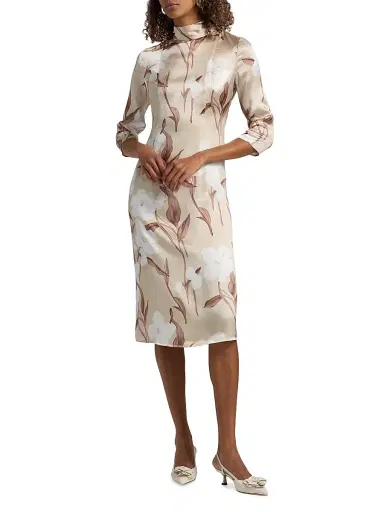 Misook Women's Floral Silk Midi-Dress - Biscotti Charmeuse White - Size XXL | Thumbnail 2 Misook Women's Floral Silk Midi-Dress - Biscotti Charmeuse White - Size XXL | Thumbnail 2