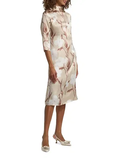 Misook Women's Floral Silk Midi-Dress - Biscotti Charmeuse White - Size XXL | Thumbnail 4 Misook Women's Floral Silk Midi-Dress - Biscotti Charmeuse White - Size XXL | Thumbnail 4