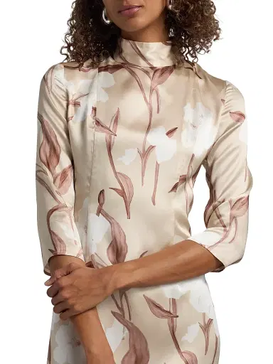Misook Women's Floral Silk Midi-Dress - Biscotti Charmeuse White - Size XXL | Thumbnail 6 Misook Women's Floral Silk Midi-Dress - Biscotti Charmeuse White - Size XXL | Thumbnail 6
