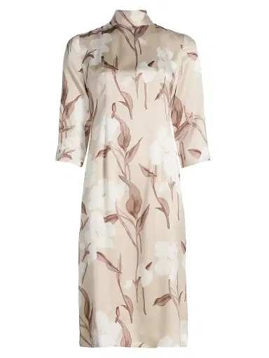 Misook Women's Floral Silk Midi-Dress - Biscotti Charmeuse White - Size XXL | Thumbnail 1 Misook Women's Floral Silk Midi-Dress - Biscotti Charmeuse White - Size XXL | Thumbnail 1
