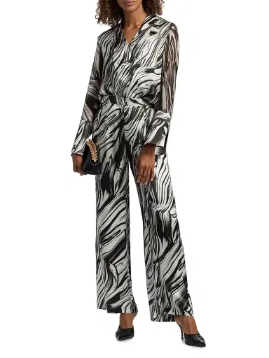 Misook Women's Printed Silk Blouse - Black White - Size XXL | Thumbnail 2 Misook Women's Printed Silk Blouse - Black White - Size XXL | Thumbnail 2