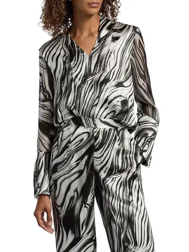 Misook Women's Printed Silk Blouse - Black White - Size XXL | Thumbnail 3 Misook Women's Printed Silk Blouse - Black White - Size XXL | Thumbnail 3