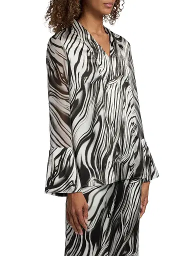 Misook Women's Printed Silk Blouse - Black White - Size XXL | Thumbnail 4 Misook Women's Printed Silk Blouse - Black White - Size XXL | Thumbnail 4