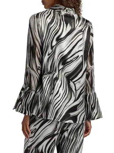 Misook Women's Printed Silk Blouse - Black White - Size XXL | Thumbnail 5 Misook Women's Printed Silk Blouse - Black White - Size XXL | Thumbnail 5