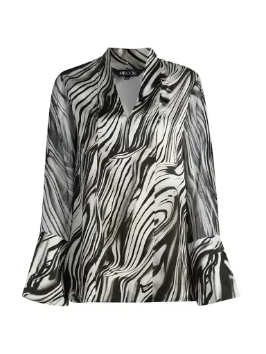 Misook Women's Printed Silk Blouse - Black White - Size XXL | Thumbnail 1 Misook Women's Printed Silk Blouse - Black White - Size XXL | Thumbnail 1
