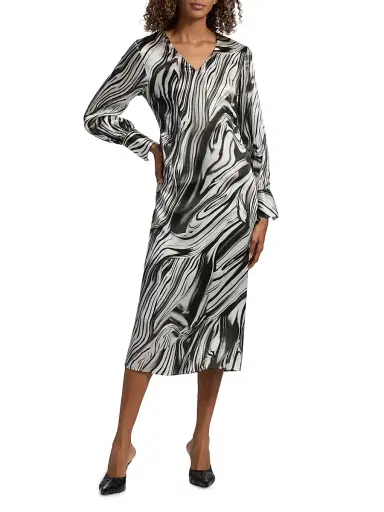 Misook Women's Printed Silk Midi-Dress - Black White - Size XXL | Thumbnail 2