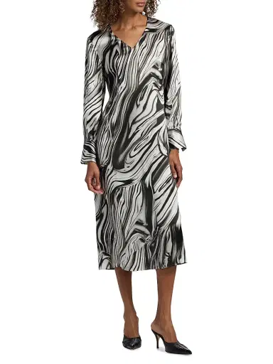 Misook Women's Printed Silk Midi-Dress - Black White - Size XXL | Thumbnail 3