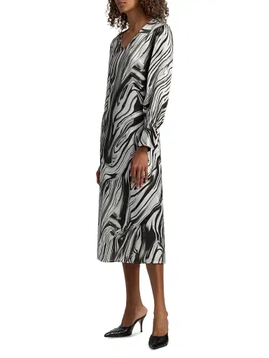 Misook Women's Printed Silk Midi-Dress - Black White - Size XXL | Thumbnail 4