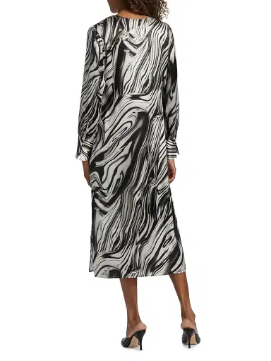 Misook Women's Printed Silk Midi-Dress - Black White - Size XXL | Thumbnail 5