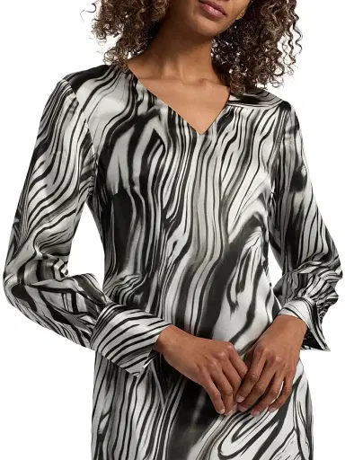 Misook Women's Printed Silk Midi-Dress - Black White - Size XXL | Thumbnail 6