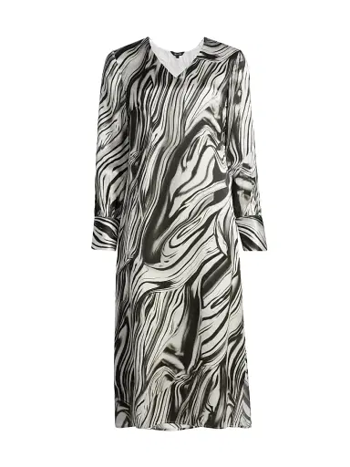 Misook Women's Printed Silk Midi-Dress - Black White - Size XXL | Thumbnail 1