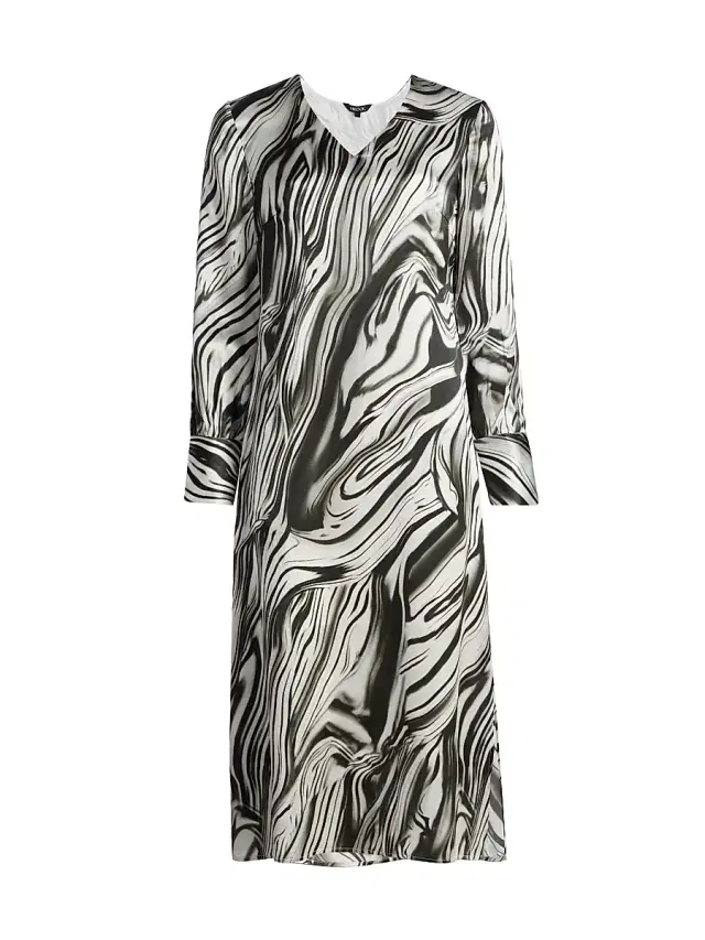 Women's Printed Silk Midi-Dress - Black White