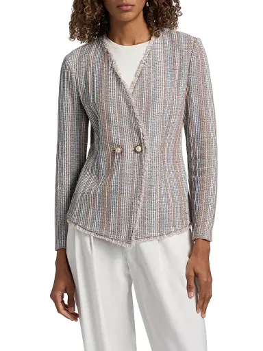 Misook Women's Fringe-Trim Knit Jacket - Biscotti Blue White Black - Size XXL | Thumbnail 3 Misook Women's Fringe-Trim Knit Jacket - Biscotti Blue White Black - Size XXL | Thumbnail 3