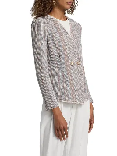 Misook Women's Fringe-Trim Knit Jacket - Biscotti Blue White Black - Size XXL | Thumbnail 4 Misook Women's Fringe-Trim Knit Jacket - Biscotti Blue White Black - Size XXL | Thumbnail 4
