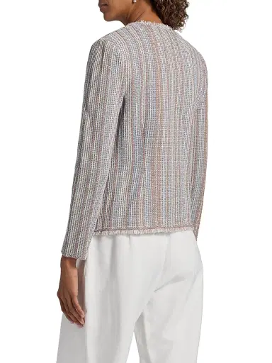 Misook Women's Fringe-Trim Knit Jacket - Biscotti Blue White Black - Size XXL | Thumbnail 5 Misook Women's Fringe-Trim Knit Jacket - Biscotti Blue White Black - Size XXL | Thumbnail 5