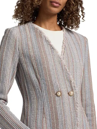 Misook Women's Fringe-Trim Knit Jacket - Biscotti Blue White Black - Size XXL | Thumbnail 6 Misook Women's Fringe-Trim Knit Jacket - Biscotti Blue White Black - Size XXL | Thumbnail 6