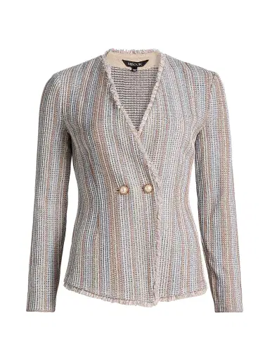 Misook Women's Fringe-Trim Knit Jacket - Biscotti Blue White Black - Size XXL | Thumbnail 1 Misook Women's Fringe-Trim Knit Jacket - Biscotti Blue White Black - Size XXL | Thumbnail 1