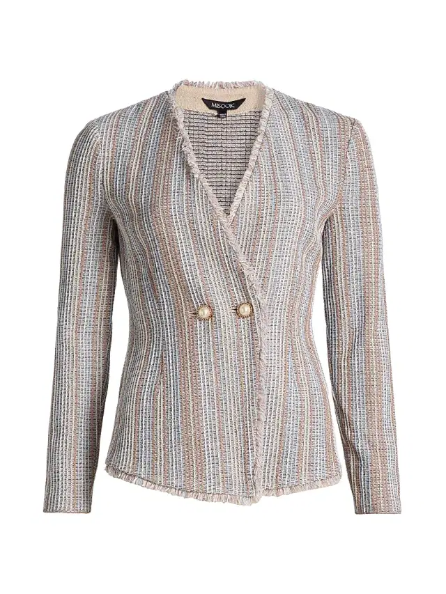 Women's Fringe-Trim Knit Jacket - Biscotti Blue White Black