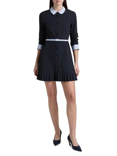 Cinq à Sept Women's Lucilla Striped Shirting-Trim Minidress - Navy Blue Stripe - Size 14 | Thumbnail 2