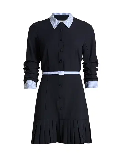 Cinq à Sept Women's Lucilla Striped Shirting-Trim Minidress - Navy Blue Stripe - Size 14 | Thumbnail 1