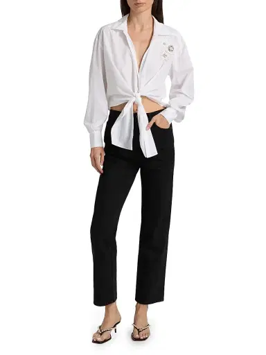 Cinq à Sept Women's Marianna Appliqué Cotton Top - White | Thumbnail 2
