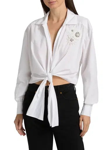 Cinq à Sept Women's Marianna Appliqué Cotton Top - White | Thumbnail 3