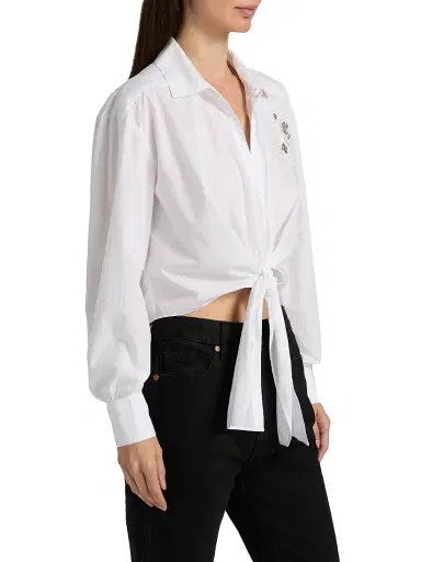 Cinq à Sept Women's Marianna Appliqué Cotton Top - White | Thumbnail 4